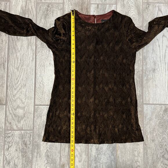 CitiDress Vtg Crinkle Velvet Tunic Top Chocolate Brown Velvet Size 10 Pullover - Picture 10 of 11